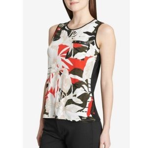 Calvin Klein || Woman’s Faux-Leather-Trim Top Ivory Red size Sz: Small